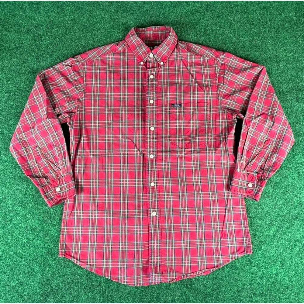Vintage Chaps Ralph Lauren Red Plaid Button Down Shirt Men's Size Medium